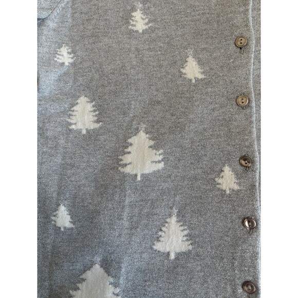 Ladies Talbot Petite White/Silver Metallic Pine Tree Holiday Cardigan Size Lp - Picture 3 of 6